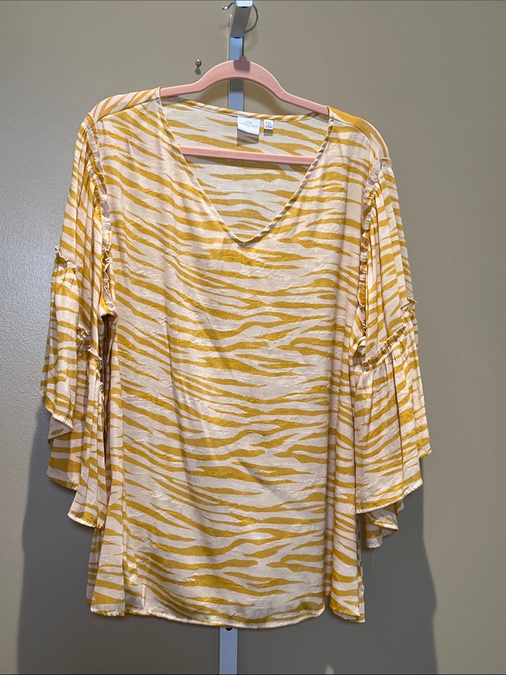 new directions Yellow Zebra-Print V-Neck Tunic Top